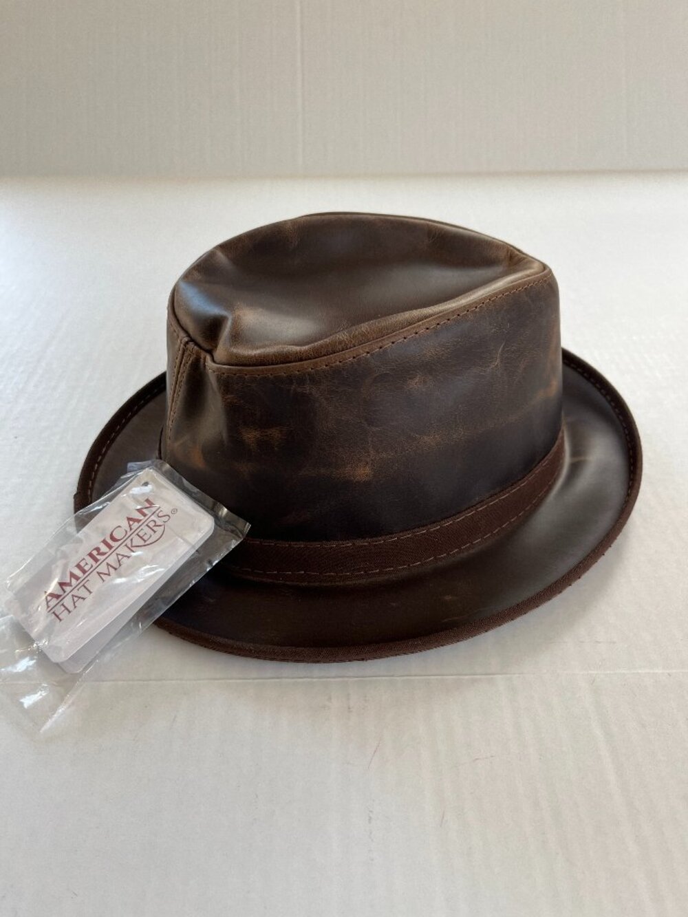 American Hat Makers Hat Leather Fedora Soho Handcrafted Brown